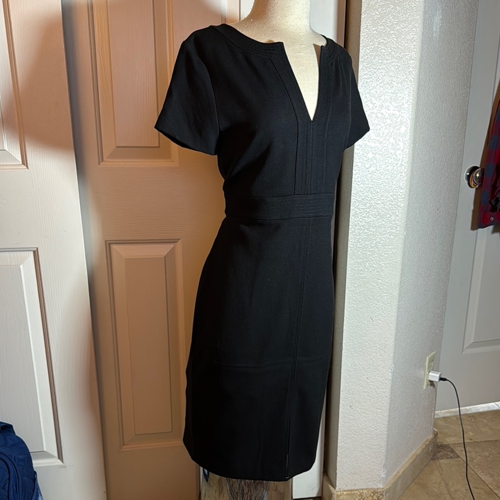 Ann Taylor Black Sheath Mini Dress with Plunge Neckline